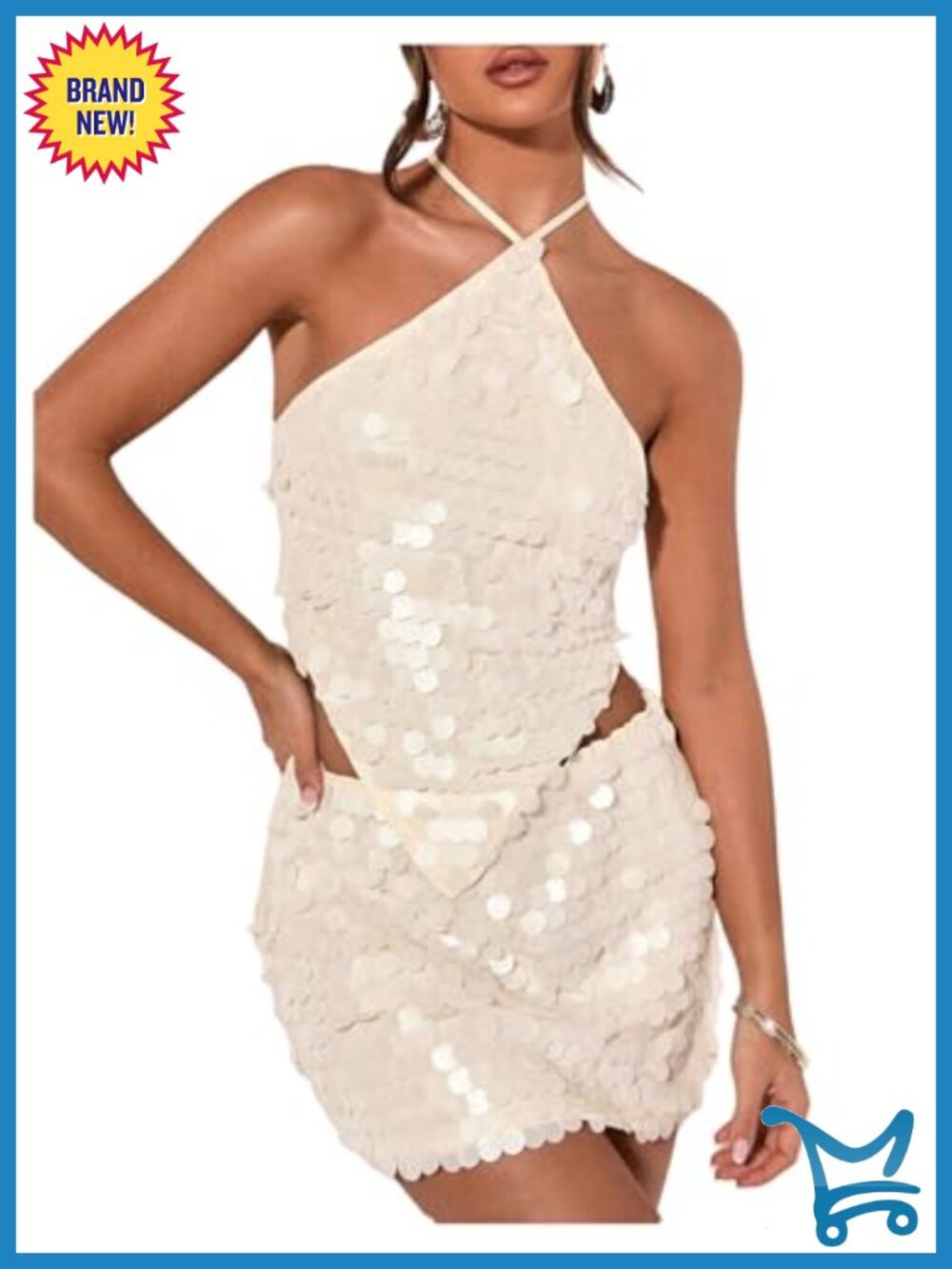 Sequin Halter Asymmetrical Y2K Going Out Top Party Hanky Hem